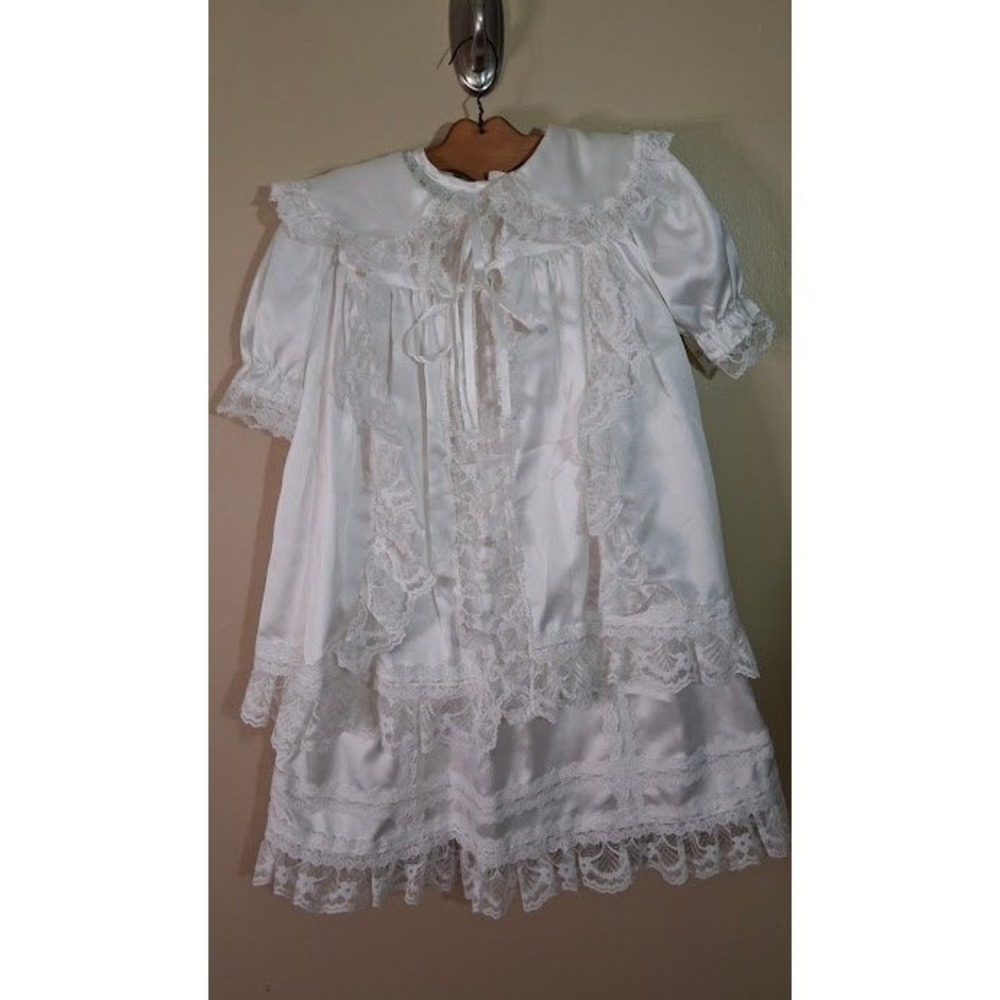 Vintage Christening Gown Lace Baptism Dress, Slip , Jacket6-9 Months Made USA